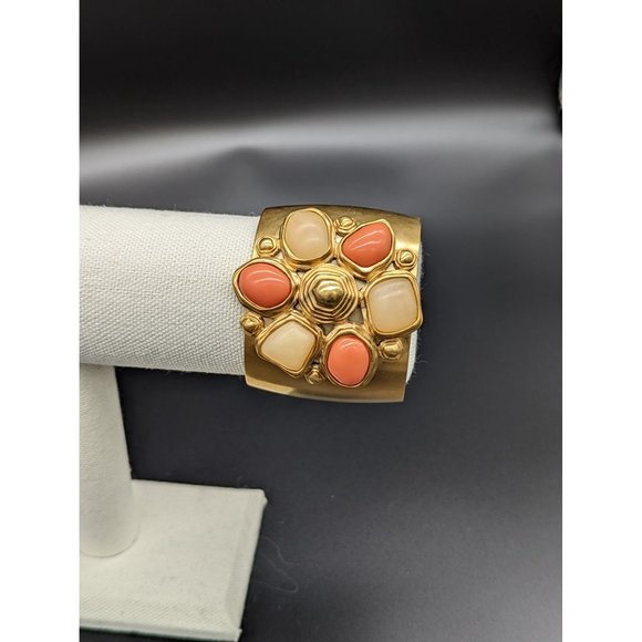 TTahari Chunky Cuff Bracelet Jewelry Gold Tone Peach, White Cabochon Faux Gems - Picture 7 of 9